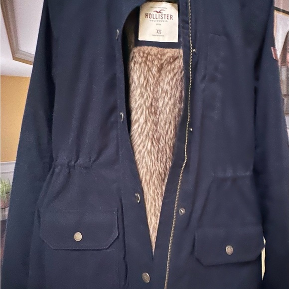 Hollister Heritage Sherpa Lined Parka Coat blue size XS - Picture 13 of 16